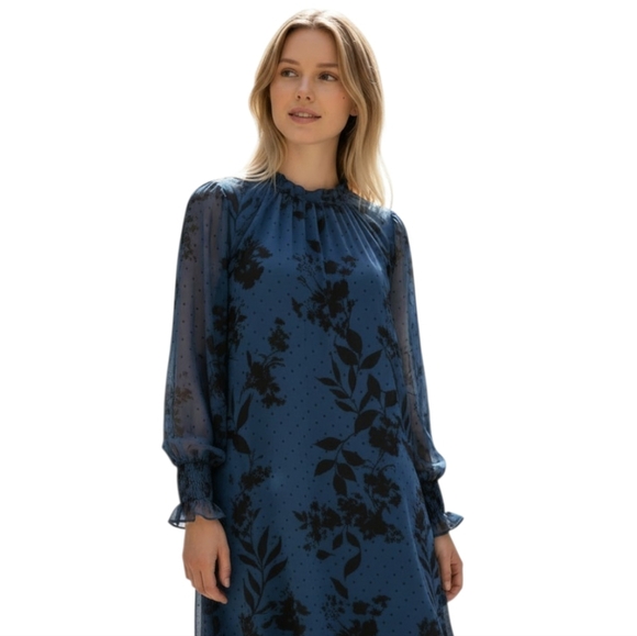H&M Dresses & Skirts - H&M Blue and Black Floral Long Sleeve Dress Sz 4
